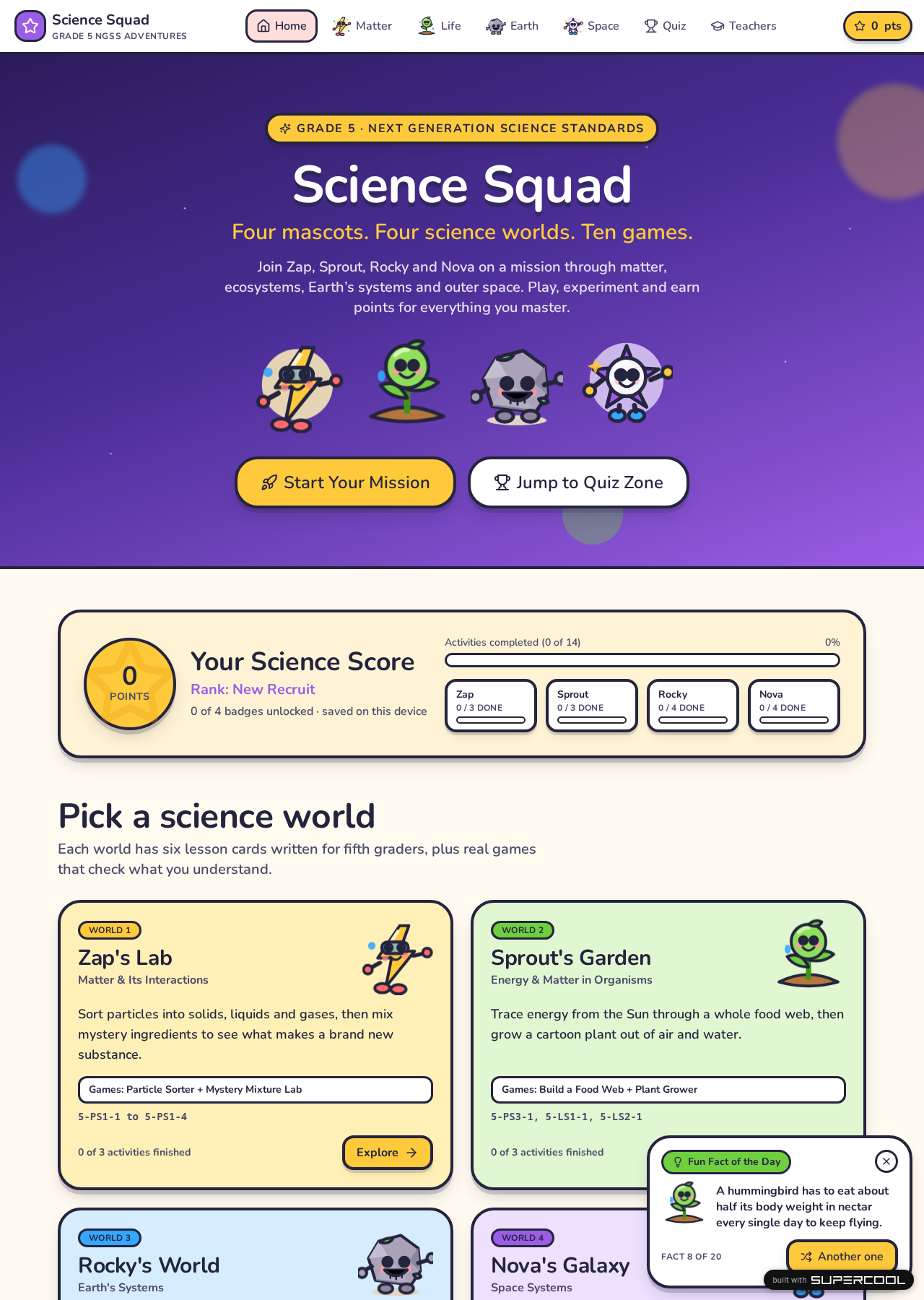 Science Squad — Grade 5 Teacher Site website preview