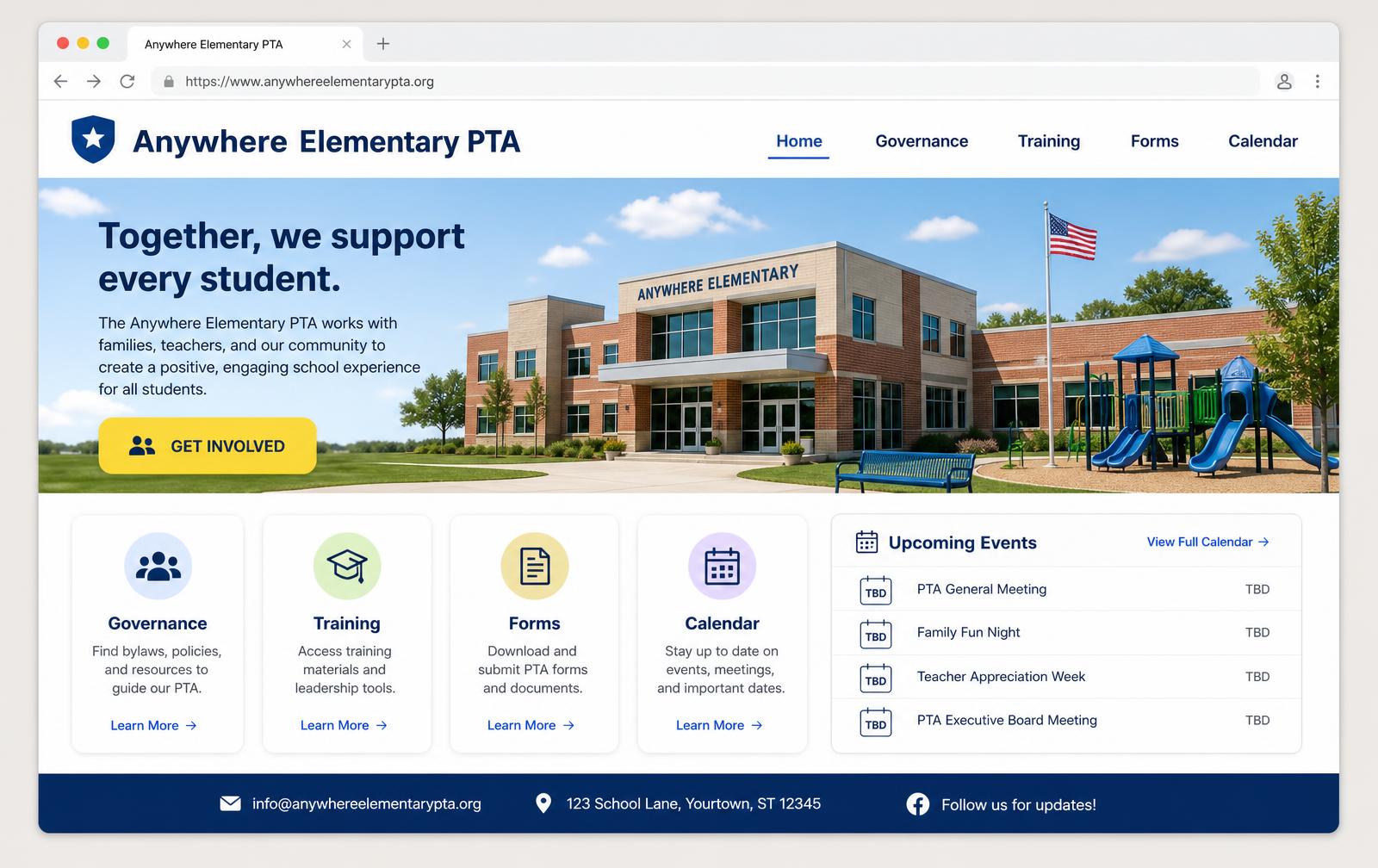 Anywhere Elementary PTA website preview