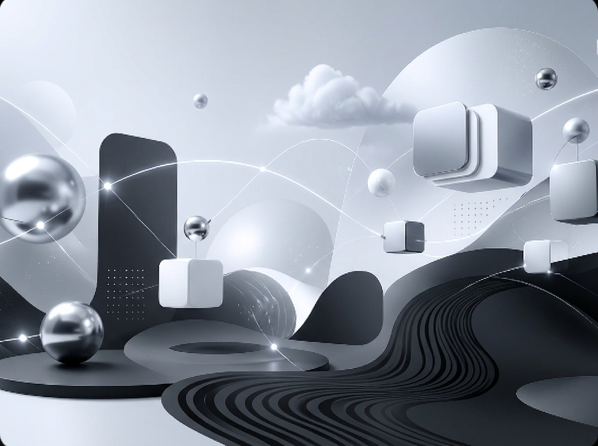 LAWDS abstract brand artwork in silver, black, and white