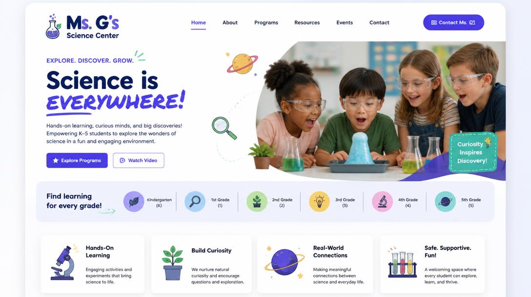 Ms. G's Science Center website preview